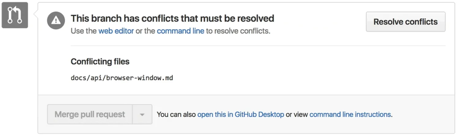 Merge conflict on GitHub.com